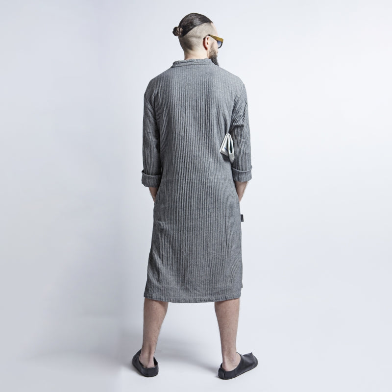 Linen Men's Dress - Black/Gray Fishbone